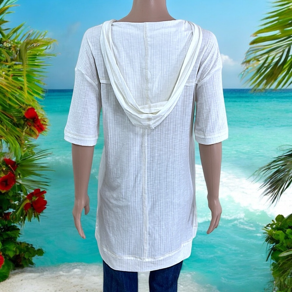 NEW Mur Mur Off-White Ribbed Short Sleeve Hooded Swimsuit Coverup - Picture 9 of 16